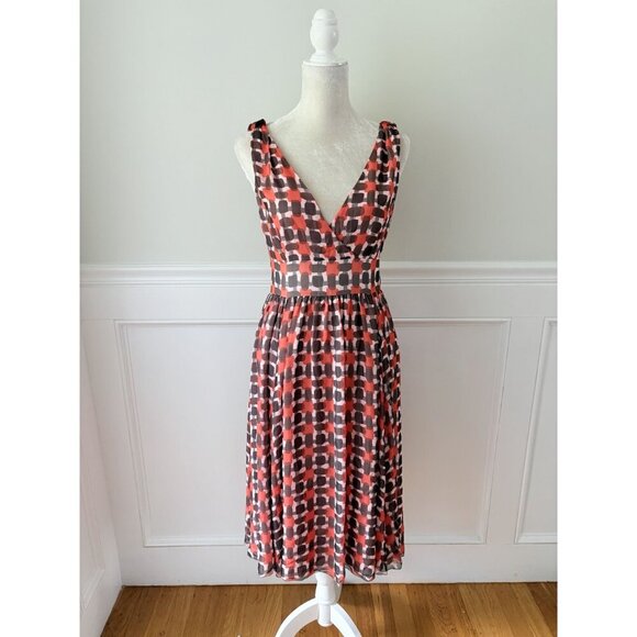 Kate Spade Silk Geometric Print Surplice Fit & Flare Dress 6 - Picture 2 of 6